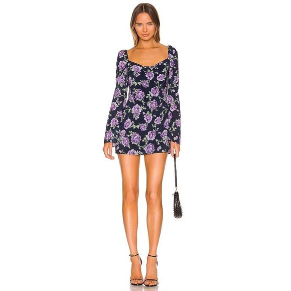 MORE TO COME Long Sleeve Mini Purple Floral Dorit Dress Size S - Picture 1 of 5